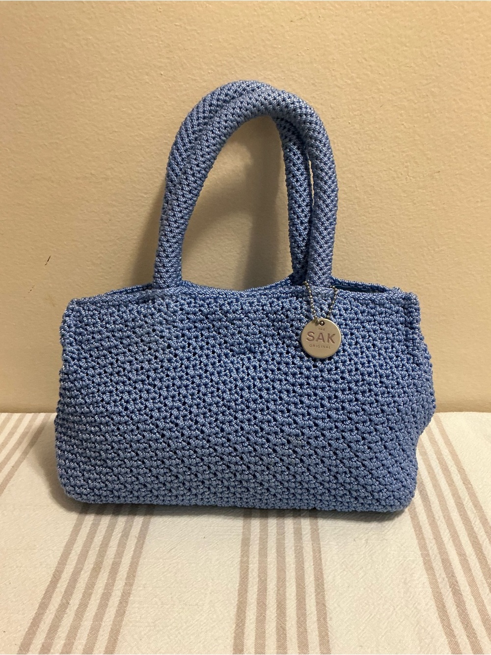 The Sak Original Blue Crochet Handbag Knit Purse Coastal Grandma Y2K